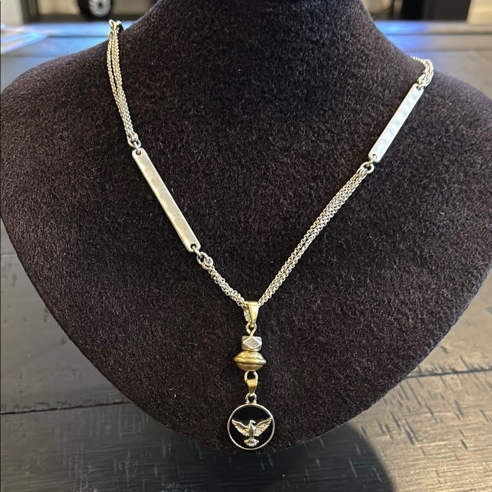 Lucky Brand Hammered Bars Silver Gold Multichain Eagle Enamel Pendant Necklace​